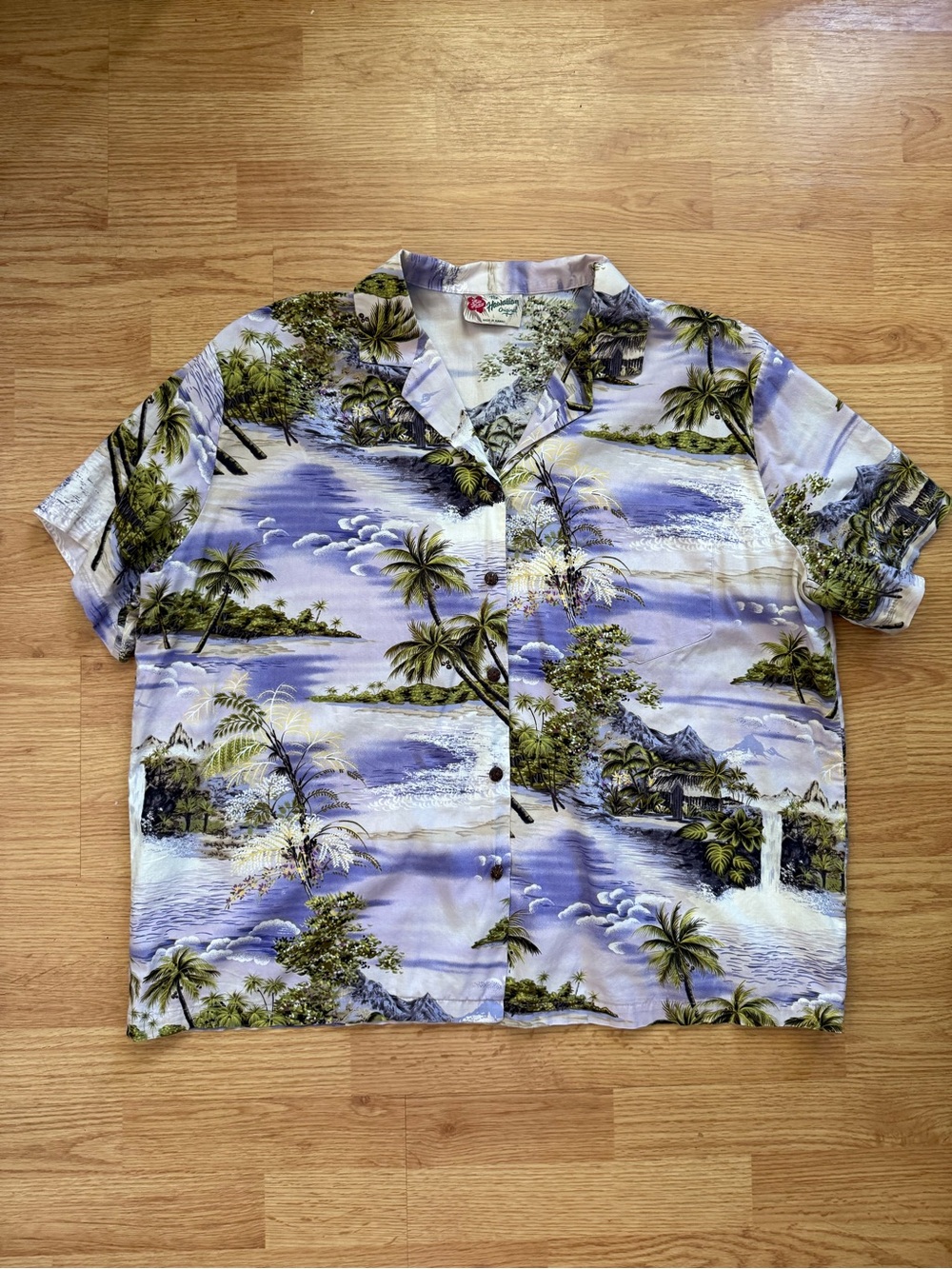 Vintage Hilo Hattie Hawaiian Shirt L Cotton Scenic Landscape Made In Hawaii
